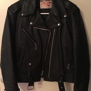 Ladies black leather moto jacket